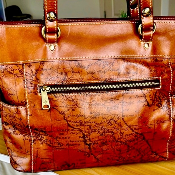 Patricia Nash 🎁Vintage Map Print Brown Leather Tote Shoulder Bag🎁 - Picture 7 of 11